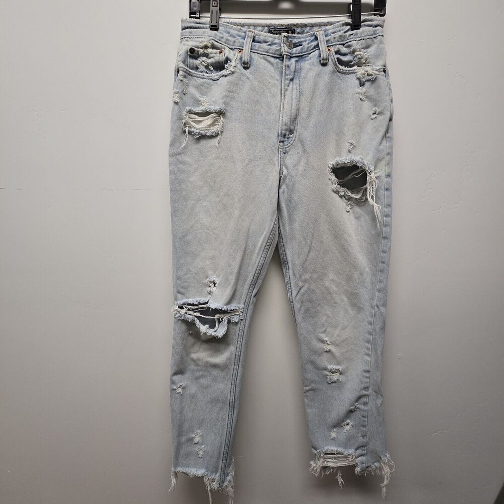 Abercrombie & Fitch High Rise Mom Jeans Women’s sz 28 | 6R Blue Denim Jeans Rip